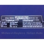 Emissions Tag Plate for Engine Bay (Fiat 124 Coupe 1974) - OE NOS