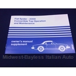 Owners Manual Supplement (Fiat Spider 2000) - NEW