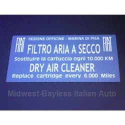    Restoration Decal - "FILTRO ARIA A SECCO" Air Cleaner (Fiat All to 1978) 