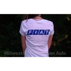   "FIAT" Back Logo Ladies V Neck T-Shirt - White 