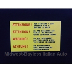    Restoration Decal - "ATTENZIONE !" Battery (Fiat Pininfarina 124,  X1/9, 128, 131, Lancia Beta)