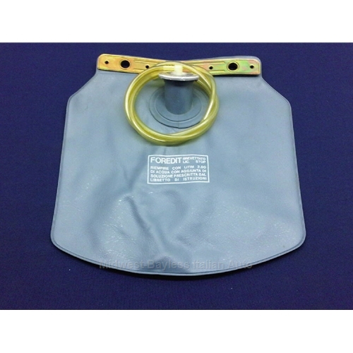 Windshield washer fluid bag with cap, electric fluid pump, grommet
